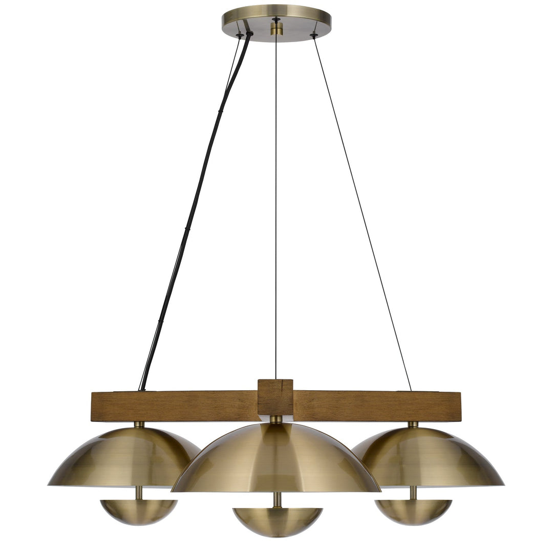 LAKELAND 15W X 3 INTERGRATED DIMMABLE LED METAL / BIRCH WOOD PENDANT LIGHT WITH HALF DOMED METAL SHADE Cal Lighting