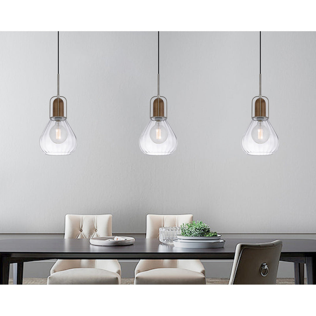 60W ROCHELLE METAL / RUBBER WOOD MINI GLASS PENDANT Cal Lighting