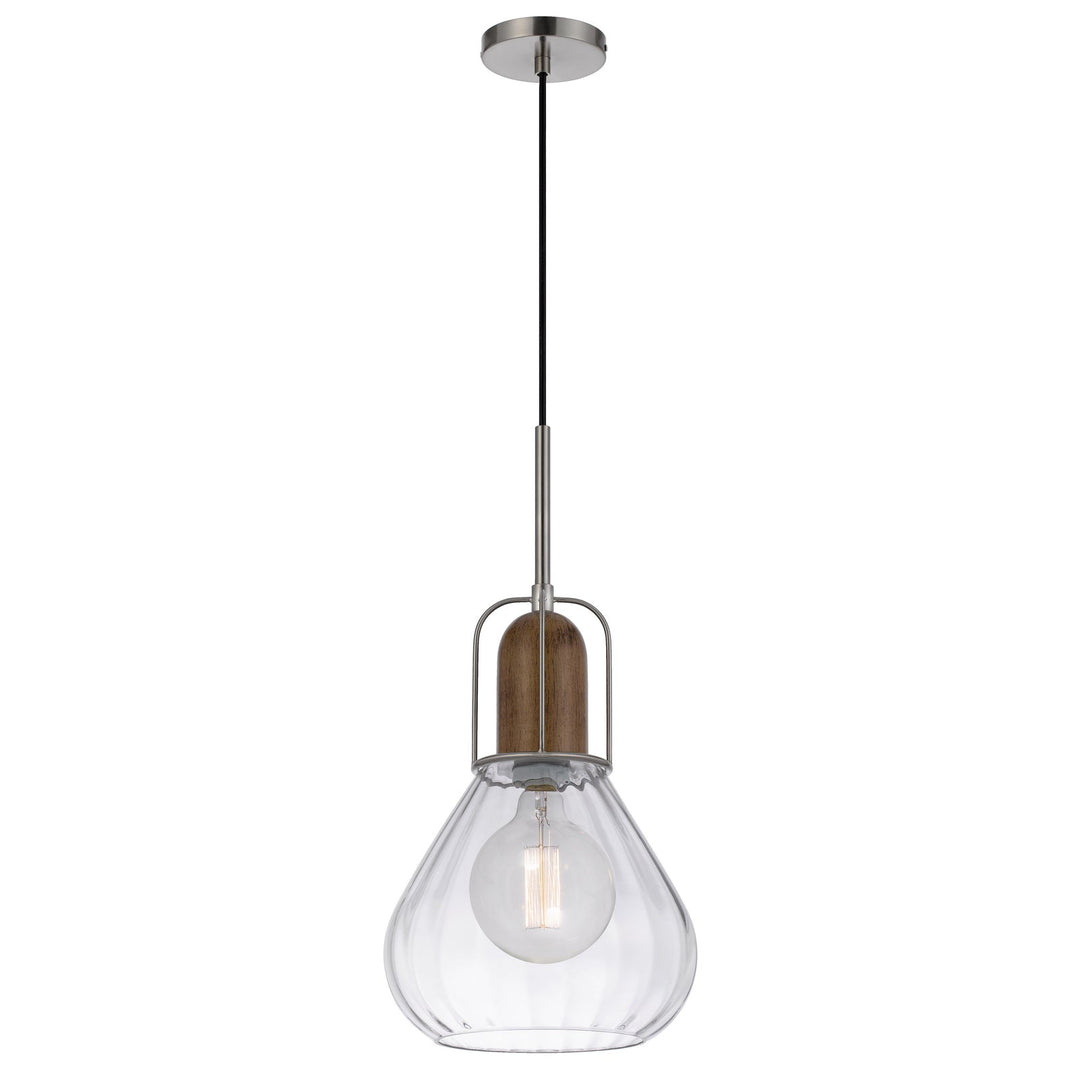 60W ROCHELLE METAL / RUBBER WOOD MINI GLASS PENDANT Cal Lighting