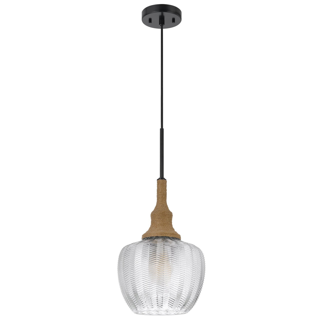 MONROE 60W GLASS PENDANT LIGHT WITH BURLAP ROPED FONT Cal Lighting