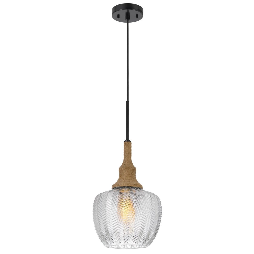 MONROE 60W GLASS PENDANT LIGHT WITH BURLAP ROPED FONT Cal Lighting