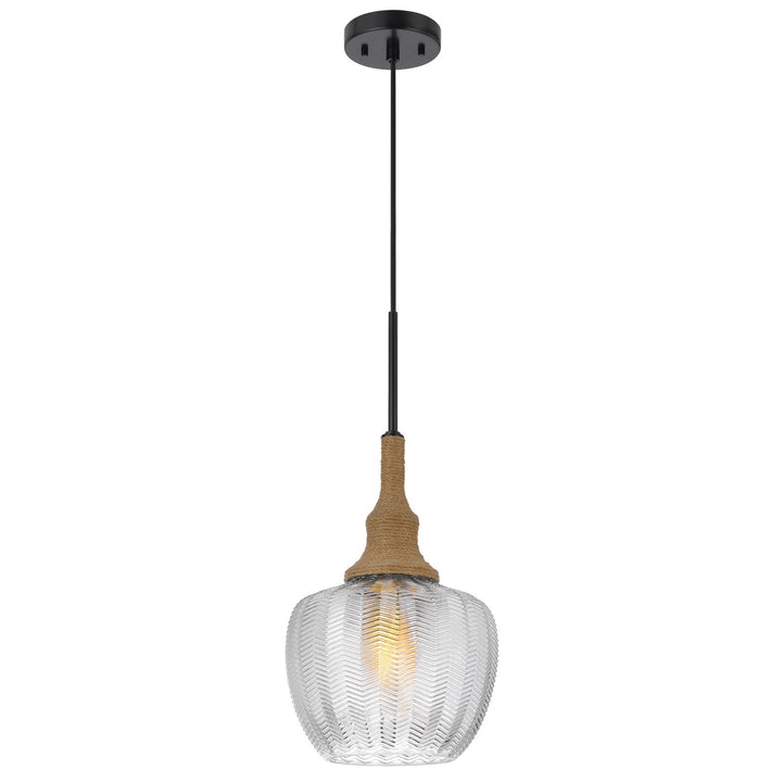 MONROE 60W GLASS PENDANT LIGHT WITH BURLAP ROPED FONT Cal Lighting