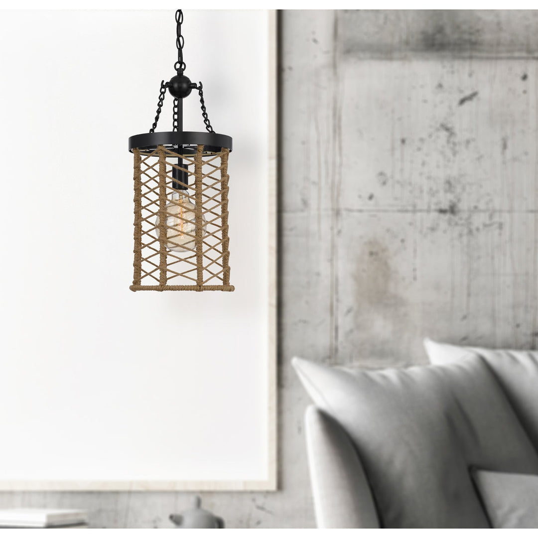 LILLINGTON 60W METAL PENDANT LIGHT WITH BURLAP ROPED CAGE Cal Lighting