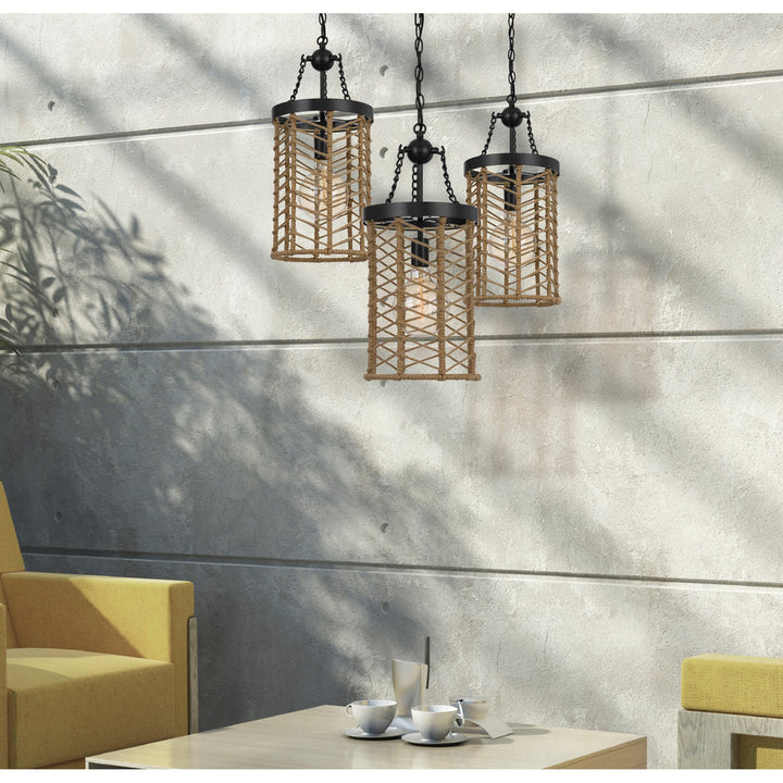 LILLINGTON 60W METAL PENDANT LIGHT WITH BURLAP ROPED CAGE Cal Lighting