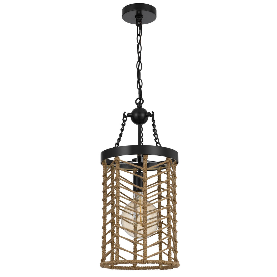 LILLINGTON 60W METAL PENDANT LIGHT WITH BURLAP ROPED CAGE Cal Lighting