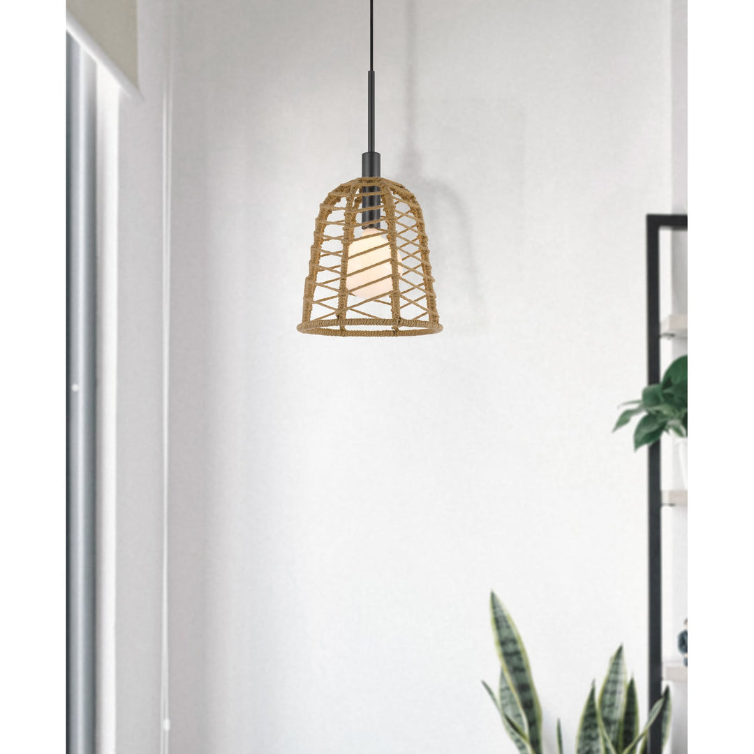 PARKTON 60W METAL PENDANT WITH BURLAP ROPED SHADE Cal Lighting