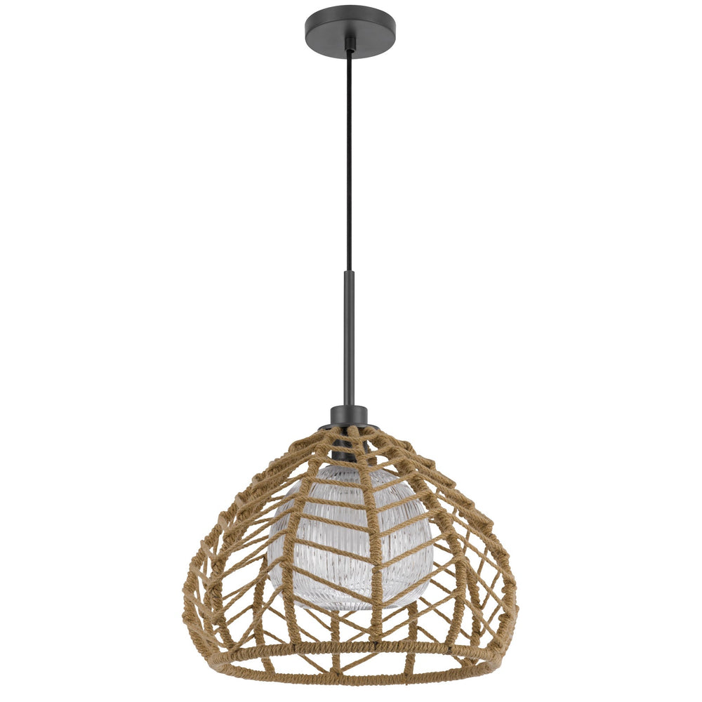 DUNN 60W METAL PENDANT WITH BURLAP ROPED SHADE Cal Lighting