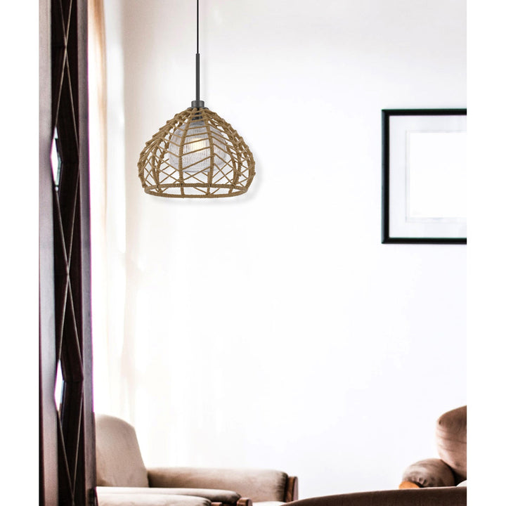 DUNN 60W METAL PENDANT WITH BURLAP ROPED SHADE Cal Lighting