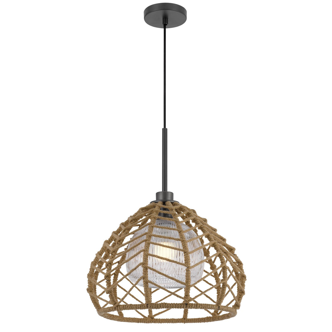 DUNN 60W METAL PENDANT WITH BURLAP ROPED SHADE Cal Lighting