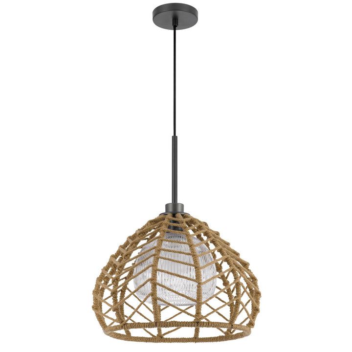 DUNN 60W METAL PENDANT WITH BURLAP ROPED SHADE Cal Lighting