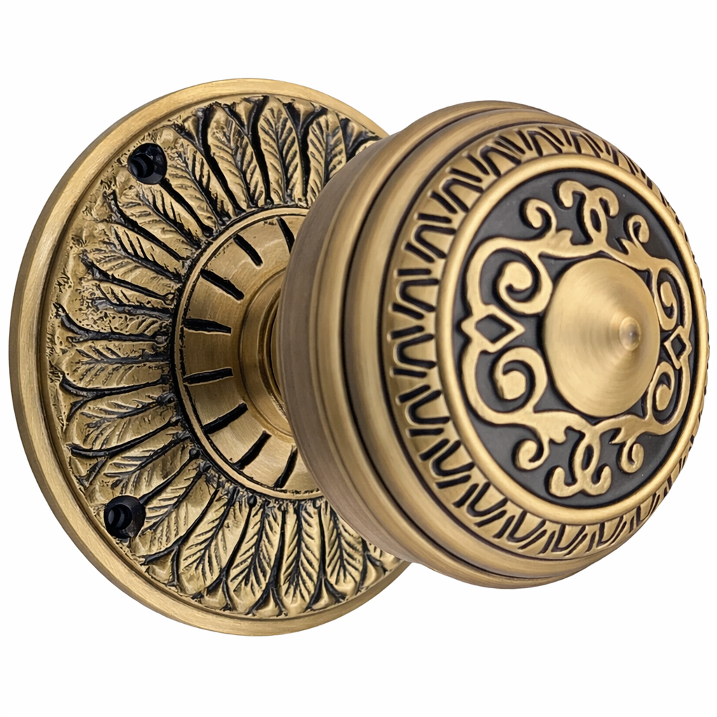 Feather Rosette Door Set with Egg & Dart Door Knobs (Several Finishes Available)