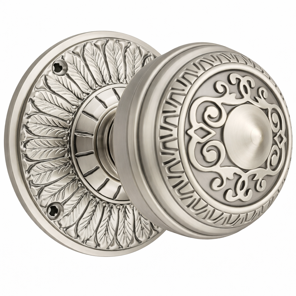 Feather Rosette Door Set with Egg & Dart Door Knobs (Several Finishes Available)