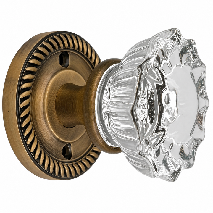 Georgian Roped Rosette Door Set with Fluted Crystal Door Knobs (Several Finishes Available)