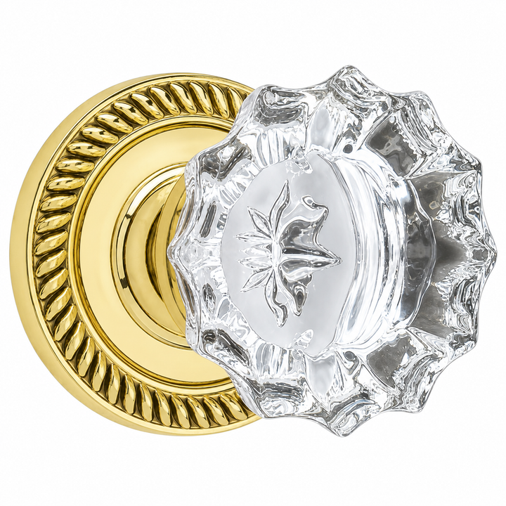 Georgian Roped Rosette Door Set with Fluted Crystal Door Knobs (Several Finishes Available)