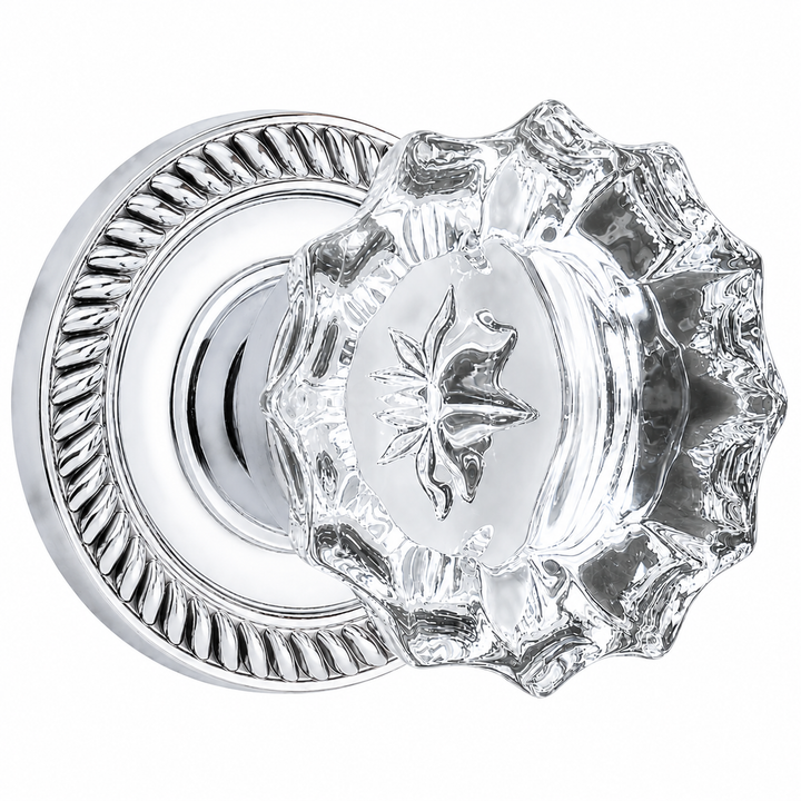 Georgian Roped Rosette Door Set with Fluted Crystal Door Knobs (Several Finishes Available)