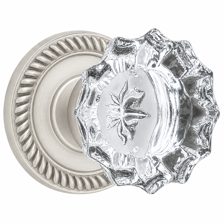 Georgian Roped Rosette Door Set with Fluted Crystal Door Knobs (Several Finishes Available)
