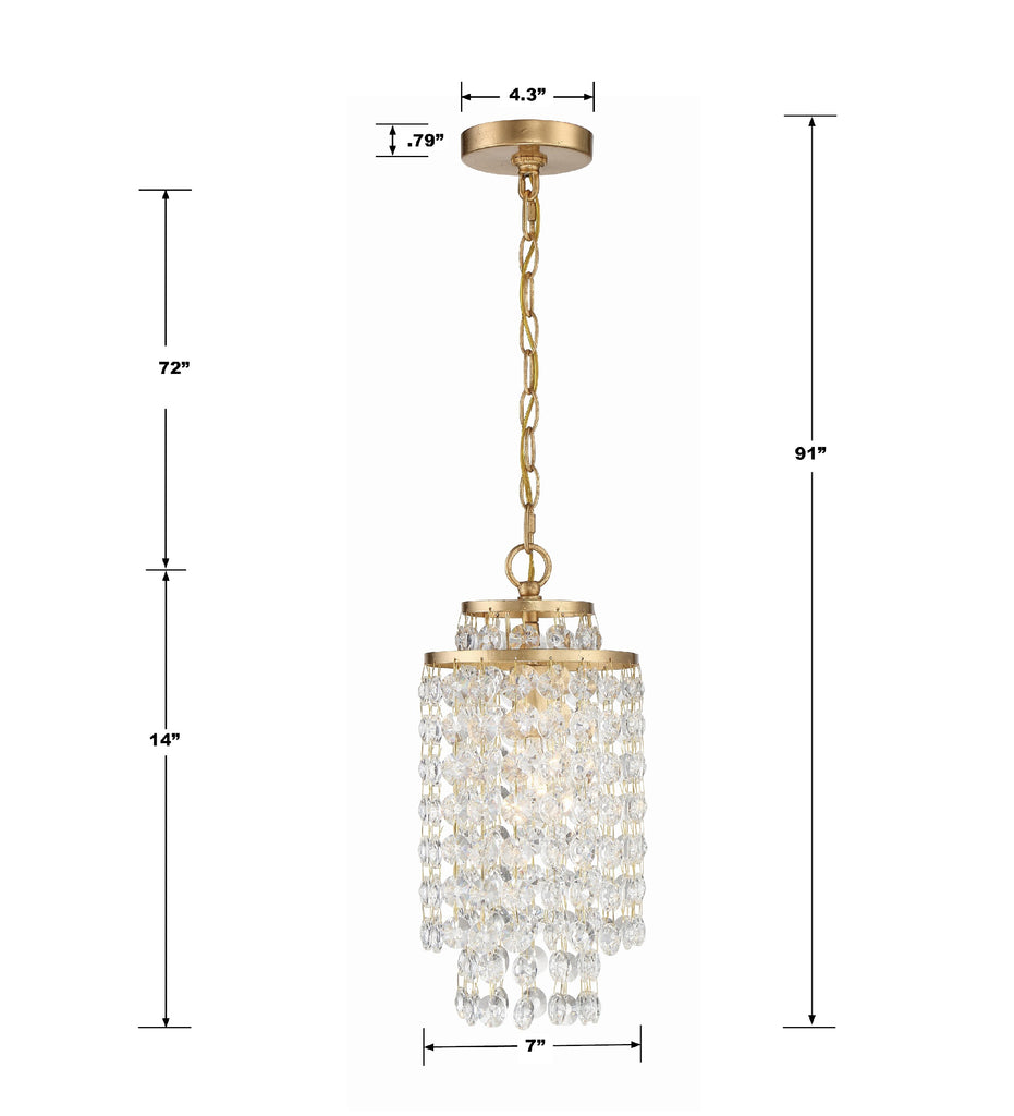 Gabrielle 1 Light Antique Gold Mini Pendant Crystorama