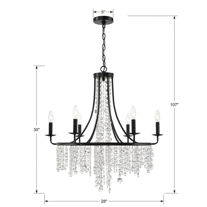 Gabrielle 6 Light Matte Black Chandelier Crystorama