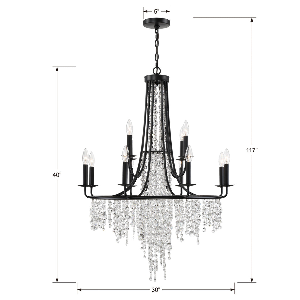 Gabrielle 12 Light Matte Black Chandelier Crystorama