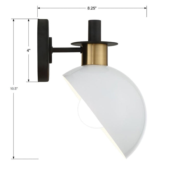 Gigi 1 Light Black + Aged Brass Sconce Crystorama