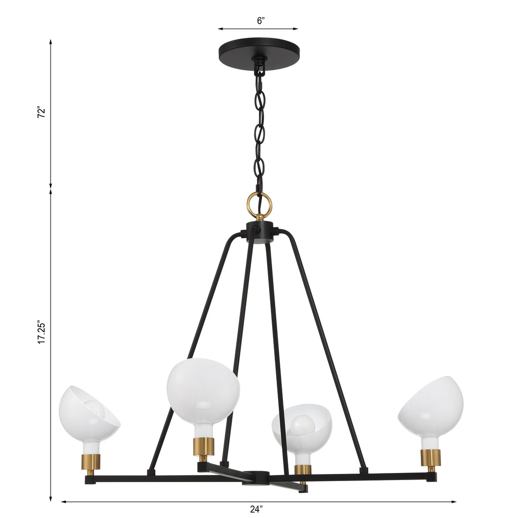 Gigi 4 Light Black + Aged Brass Chandelier Crystorama