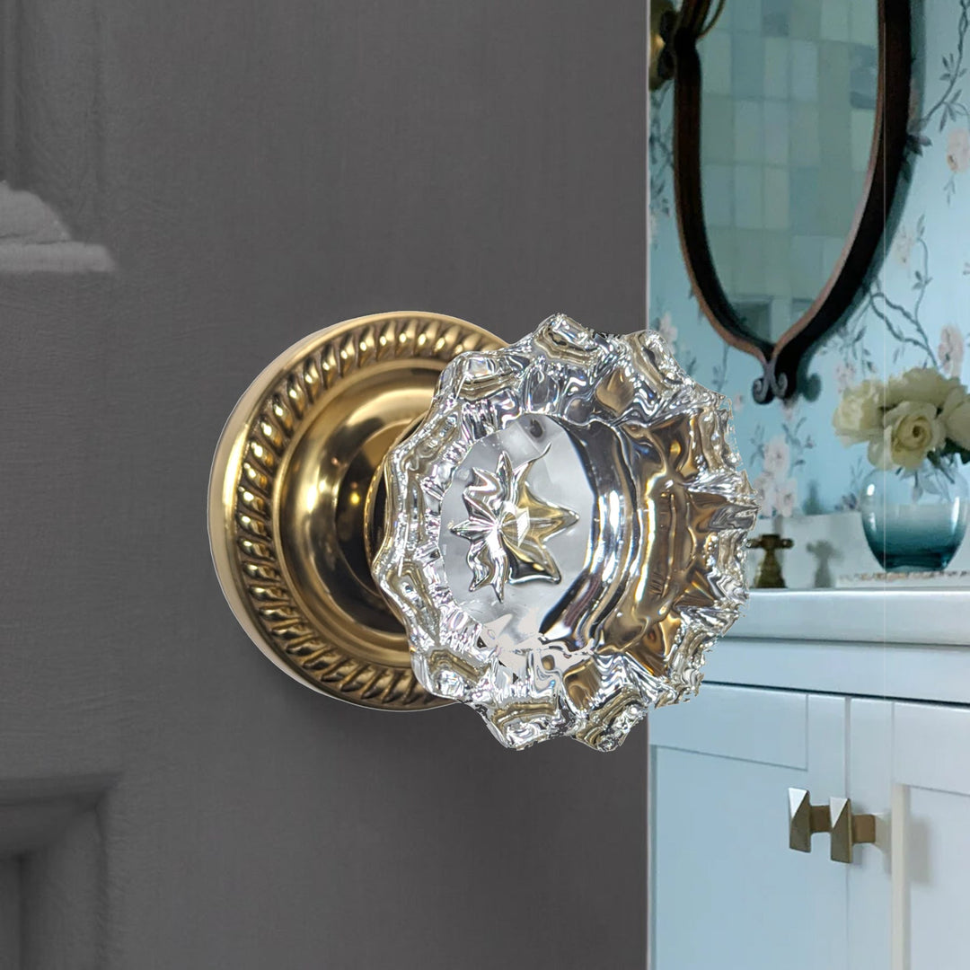 ##Antique Hardware## Georgian Roped Rosette Door Set with Fluted Crystal Door Knobs (Several Finishes Available)