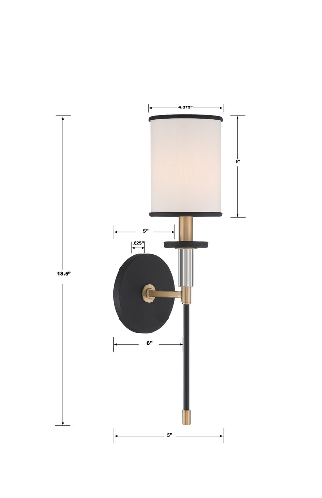 Hatfield 1 Light Black Forged + Vibrant Gold Sconce Crystorama