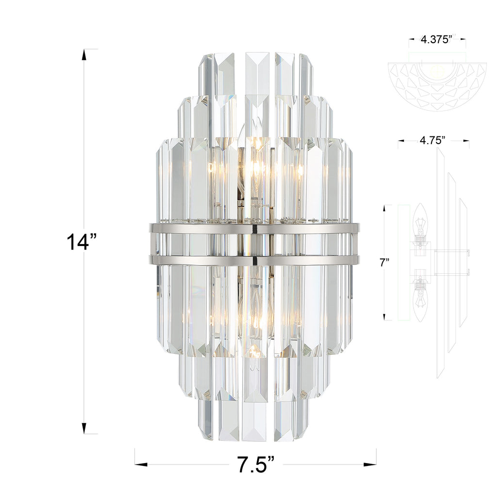 Hayes 2 Light Polished Nickel Sconce Crystorama