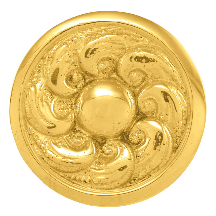 1 7/8 Inch Solid Brass Round Ocean Waves Cabinet & Furniture Knob