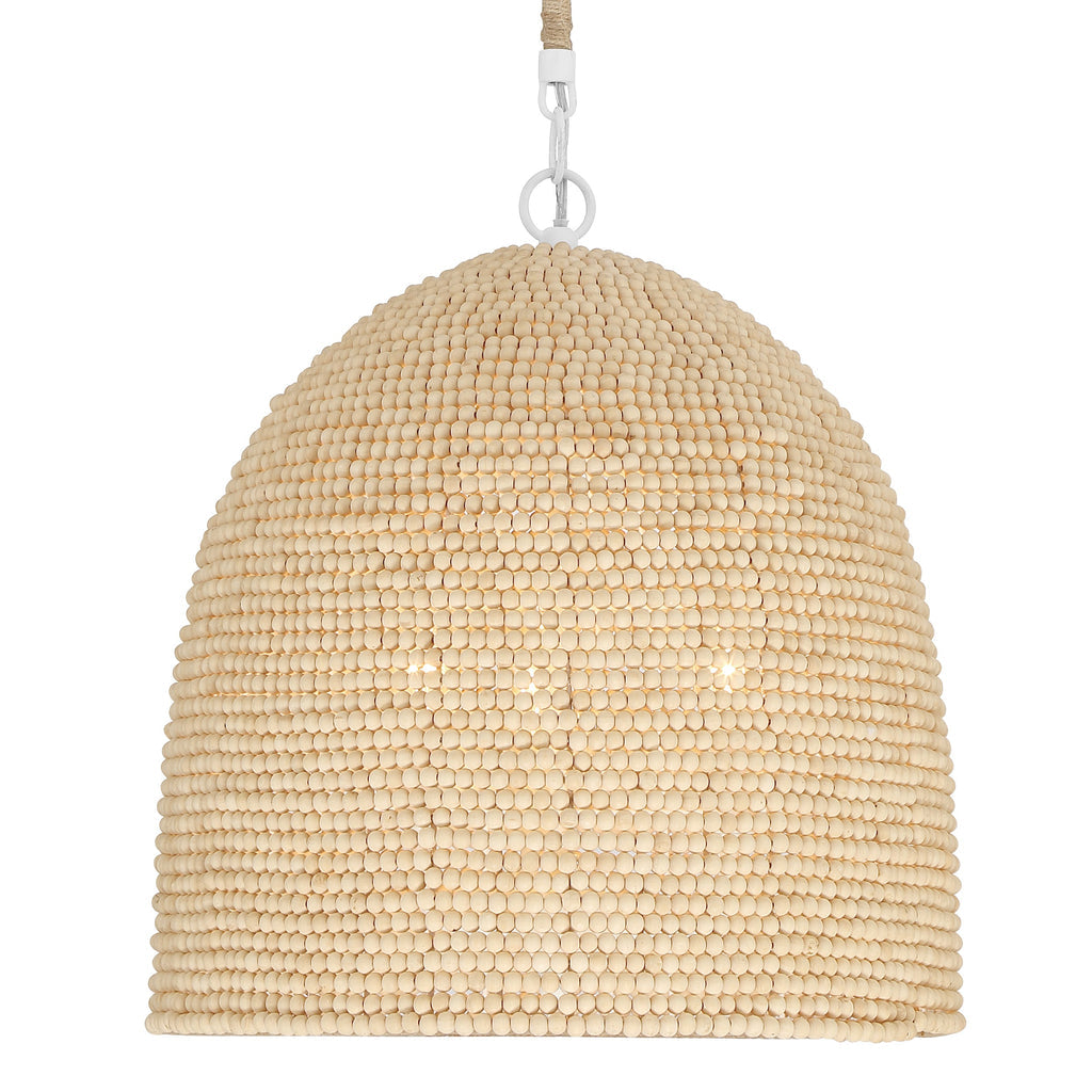 Jasper 3 Light Matte White + Natural Wood Pendant Crystorama