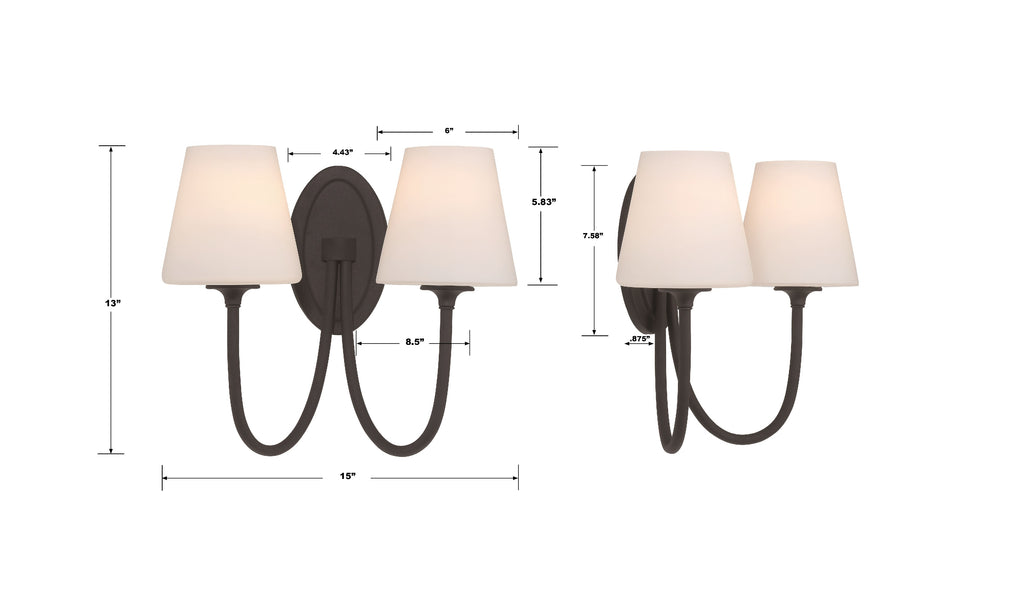 Juno 2 Light Black Forged Sconce Crystorama