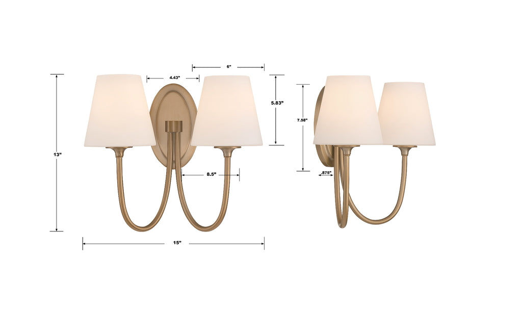 Juno 2 Light Vibrant Gold Sconce Crystorama