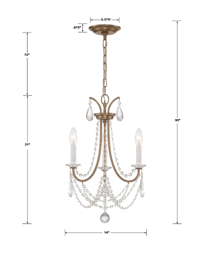 Karrington 3 Light Aged Brass Mini Chandelier Crystorama