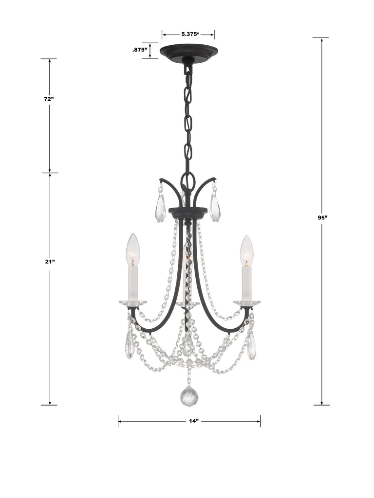 Karrington 3 Light Matte Black Mini Chandelier Crystorama