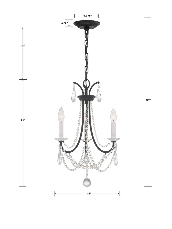 Karrington 3 Light Matte Black Mini Chandelier Crystorama