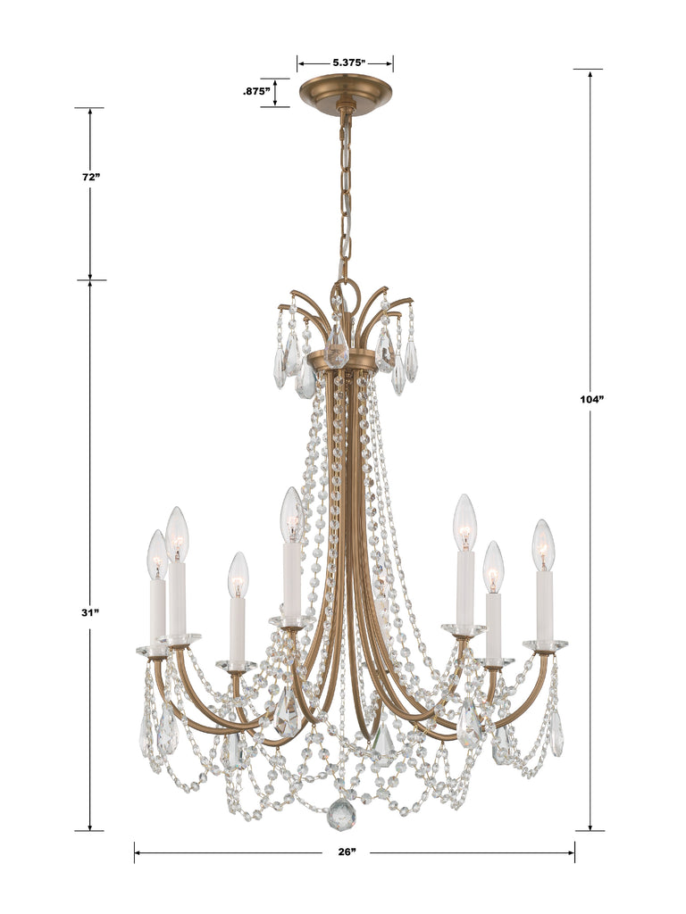 Karrington 8 Light Aged Brass Chandelier Crystorama