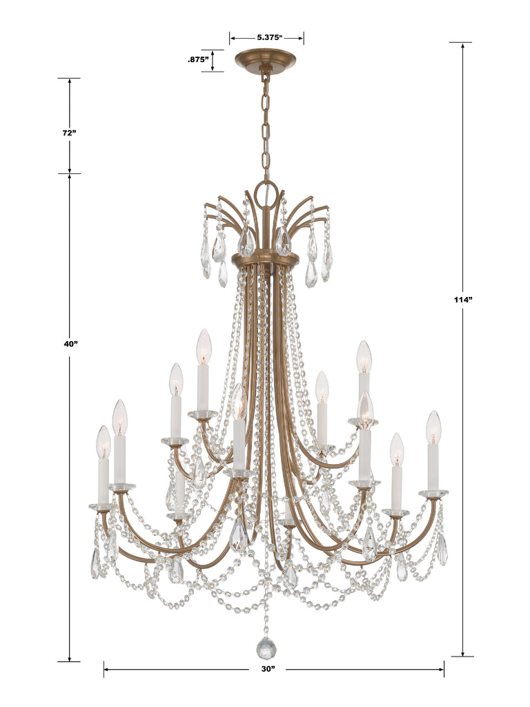 Karrington 12 Light Aged Brass Chandelier Crystorama