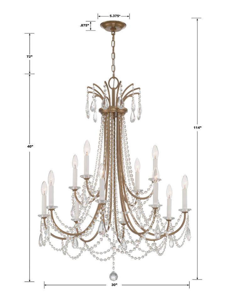 Karrington 12 Light Aged Brass Chandelier Crystorama