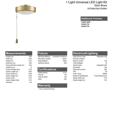 1 Light Universal LED Disk Light Kit in Satin Brass