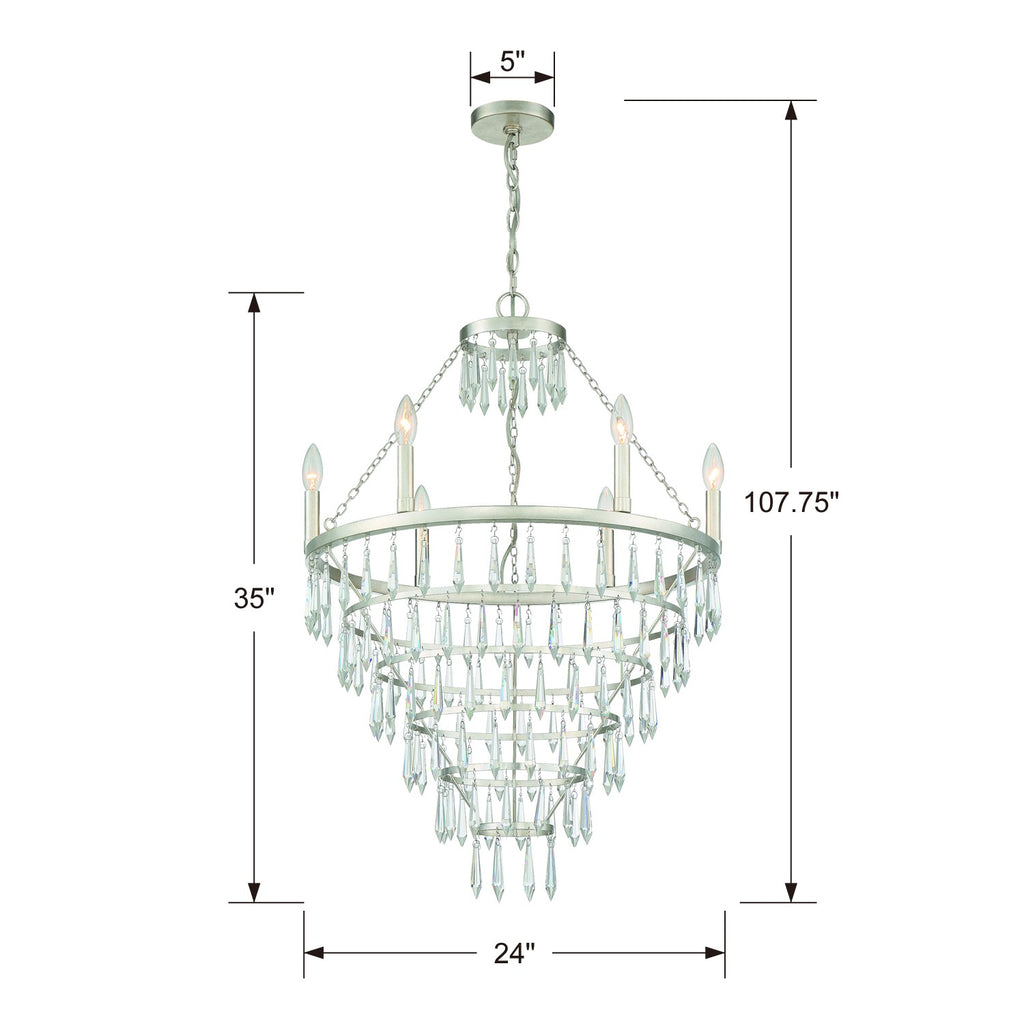 Lucille 6 Light Antique Silver Chandelier Crystorama