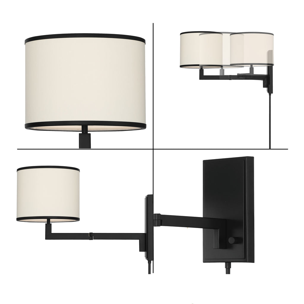 Madison 1 Light Matte Black Task Sconce Crystorama