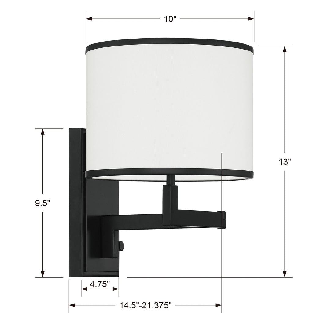 Madison 1 Light Matte Black Task Sconce Crystorama