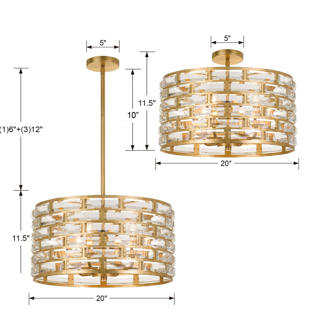 Crystorama Crystorama Meridian 6 Light Antique Gold Semi Flush Mount