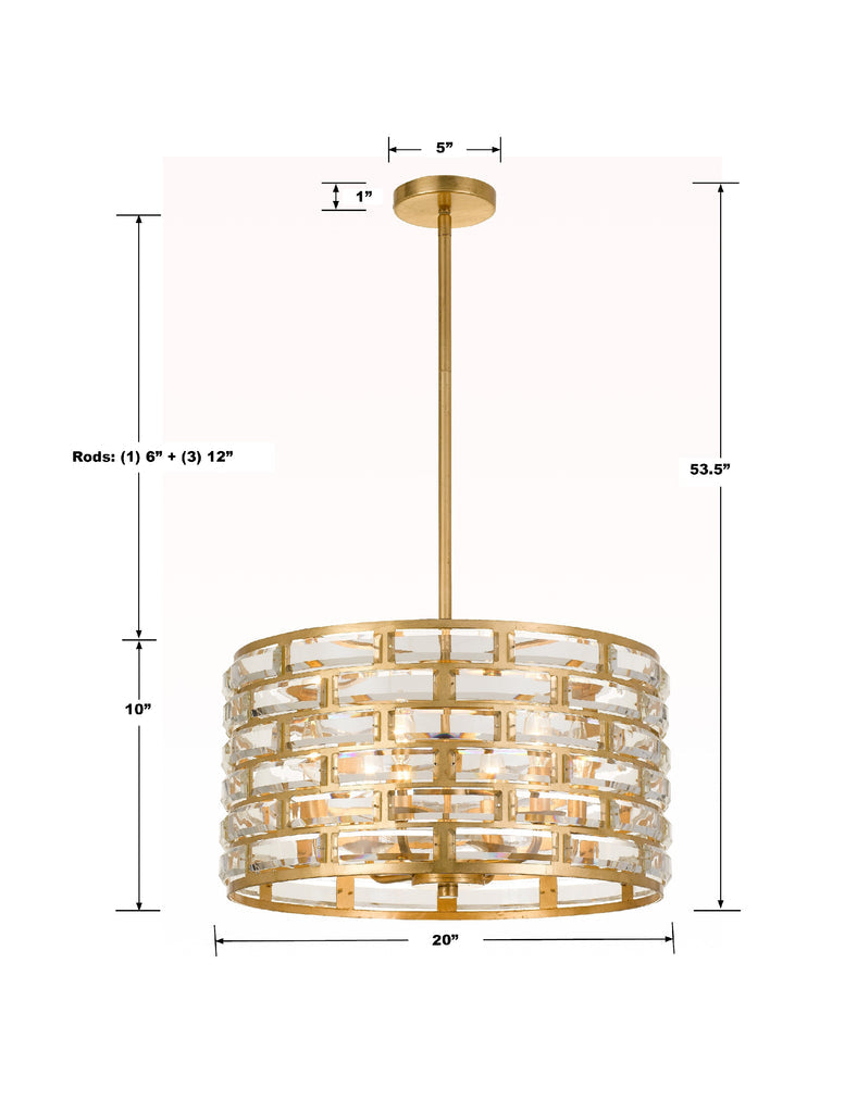 Meridian 6 Light Antique Gold Chandelier Crystorama