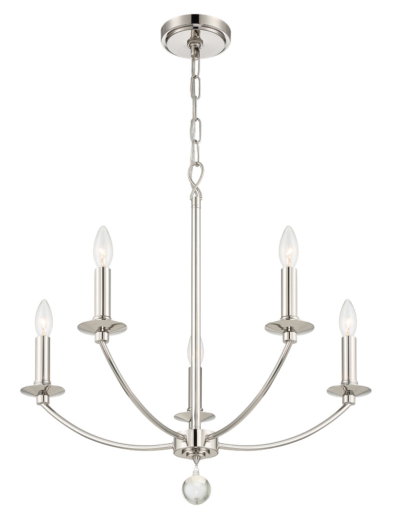 Mila 5 Light Polished Nickel Chandelier Crystorama