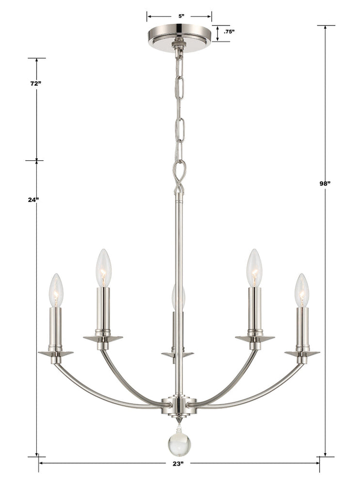 Mila 5 Light Polished Nickel Chandelier Crystorama