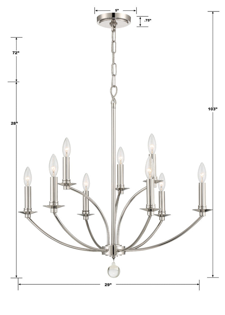 Mila 9 Light Polished Nickel Chandelier Crystorama