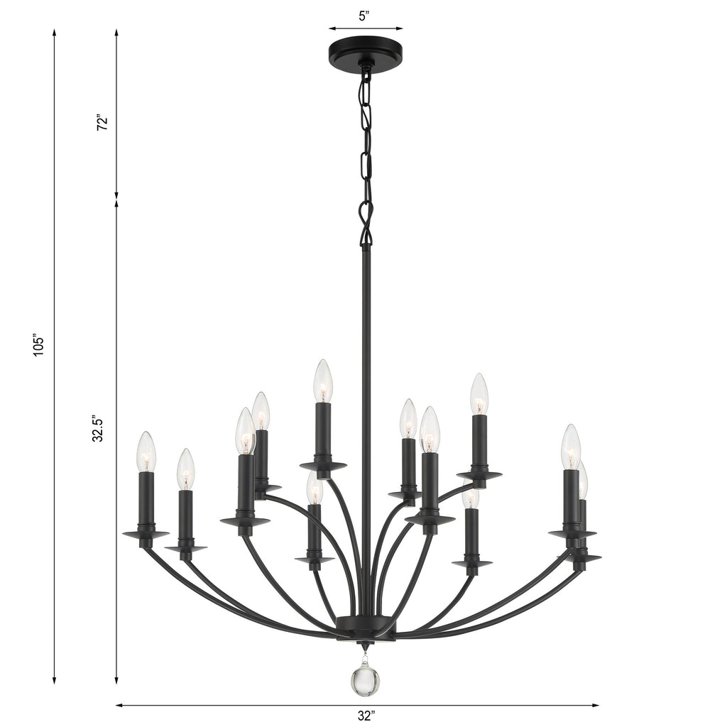 Mila 12 Light Black Chandelier Crystorama