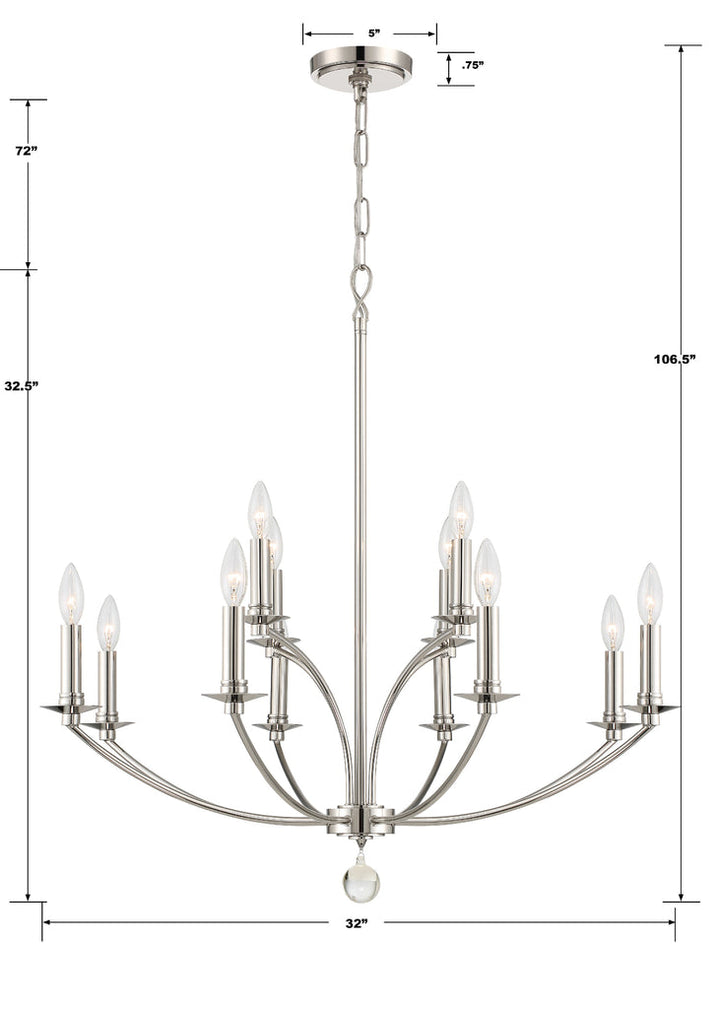 Mila 12 Light Polished Nickel Chandelier Crystorama