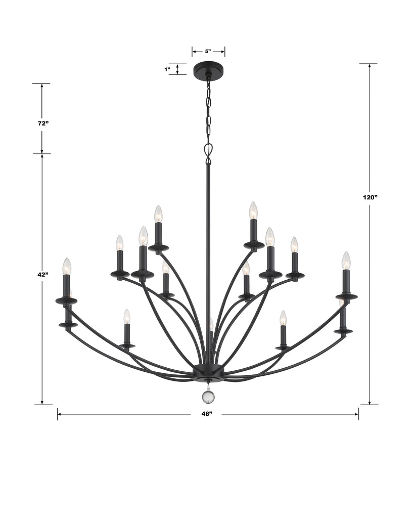 Mila 15 Light Black Chandelier Crystorama